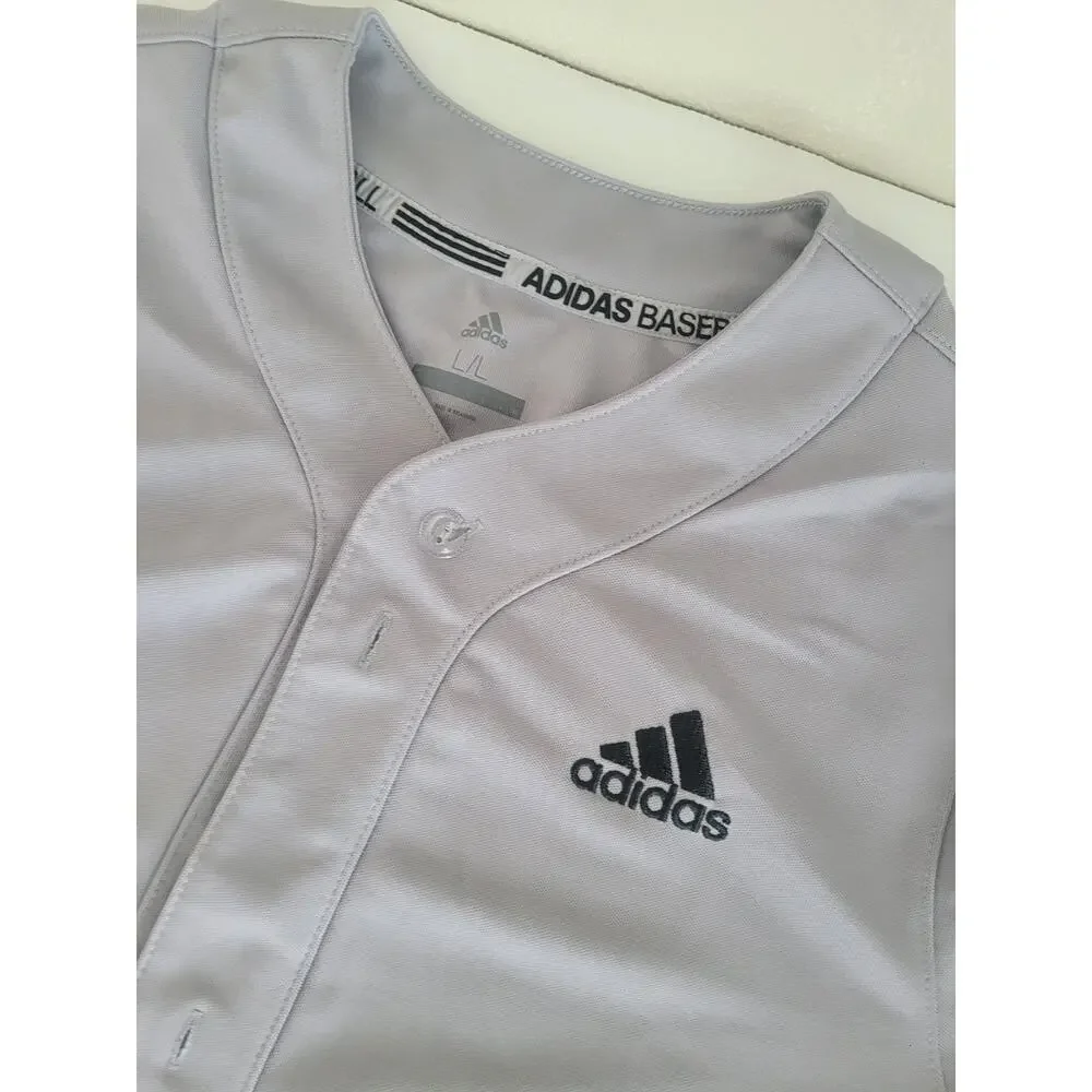 Adidas Baseball Men's Shirt Gray Size L Short Sleeve‎ Button Up Logo Polyester